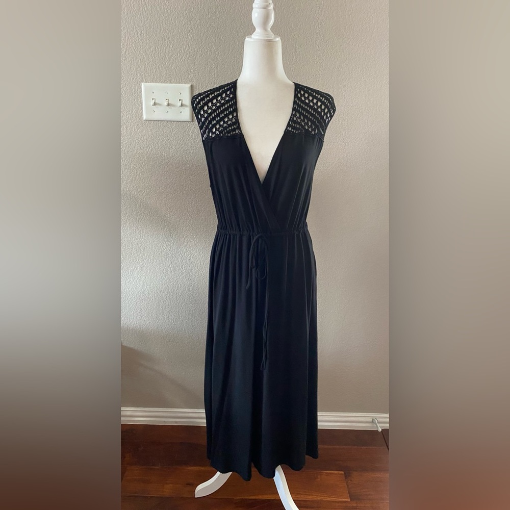 Vintage Y2K Liz Claiborne Deep V-Neck Maxi Dress Crocheted Sz L